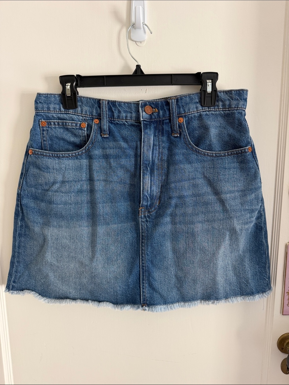 Madewell Blue Denim Raw Hem Mini Skirt